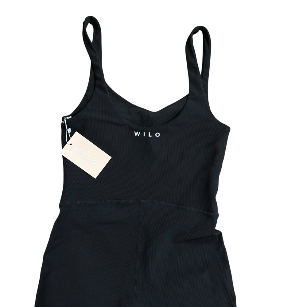 WILO THE LABEL V-Neck Flare Unitard Ribbed Black Jumpsuit Activewear Size XS NWT - Picture 3 of 8